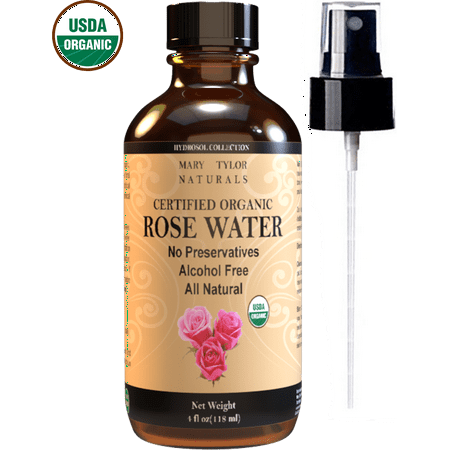 Organic Rose Water Facial Toner 4 oz, USDA Certified Organic, Pure and Natural Facial Toner Spray by Mary Tylor (Best Organic Rose Water Spray)