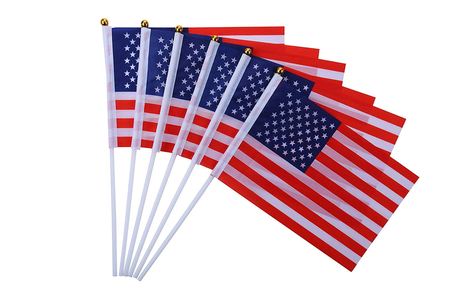 12  MINI AMERICAN US USA NATIONAL FLAG HAND HELD SMALL BANNER AND WOOD POLES 