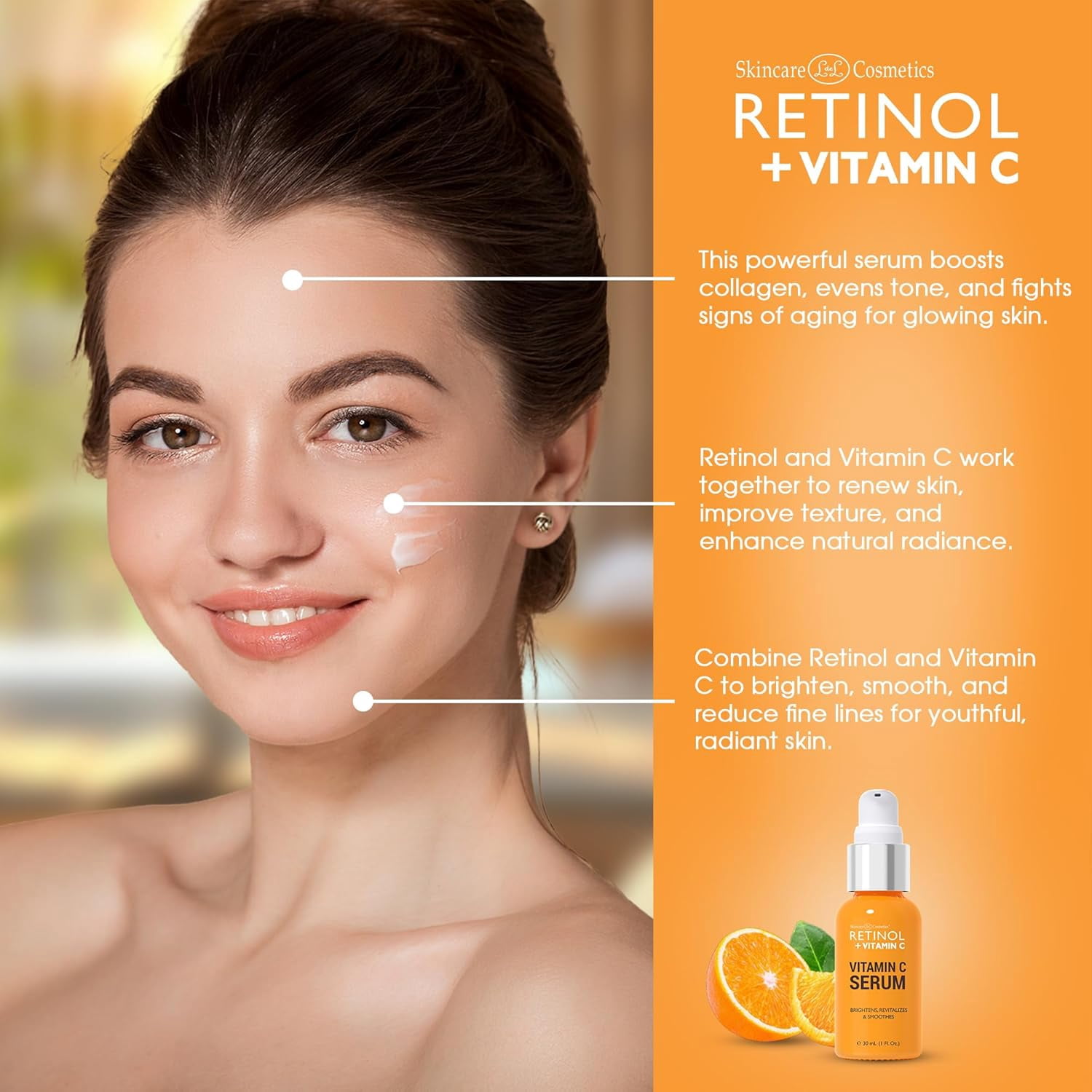 LIVAURA Retinol + Vitamin C Face Serum - Anti Aging Facial Serum, Evens Skin Tone, Diminishes Fine Lines and Wrinkles, Sun Damage & Dark Spots, Restores Radiance, Locks In Moisture - 1 FL. Oz