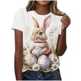 thumbnail image 2 of Tops for Women Easter Bunny Short Sleeved Round Neck Casual Pullover Printed T-shirt White XXL, 2 of 5