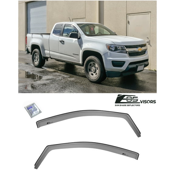 Extreme Online Store Fits All 2015-Present Chevrolet Colorado Extended Cab Models | EOS Visors in-Channel Style Smoke Tinted Side Vents Window Deflectors Rain Guards