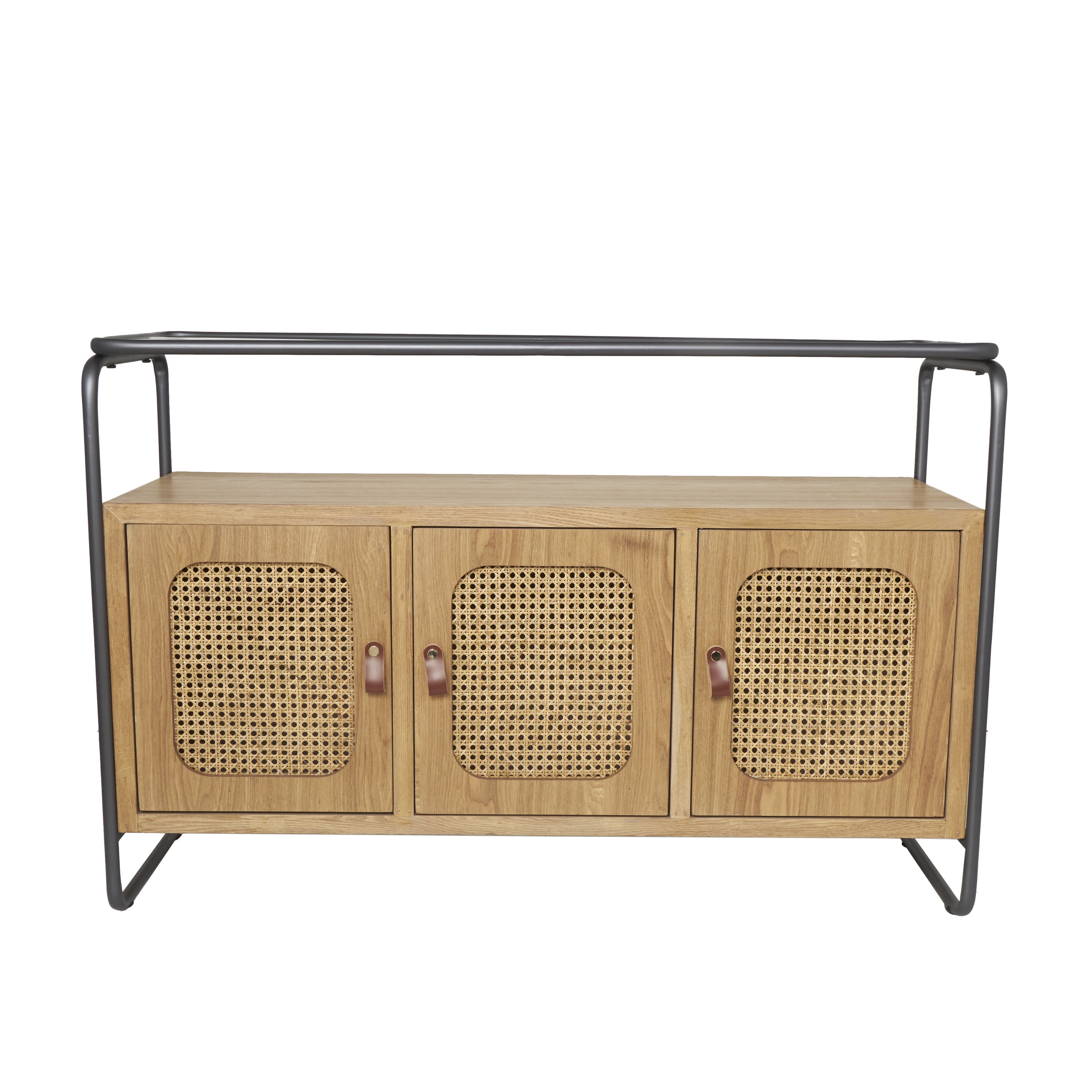 DecMode 3 Door Console Table Brown Wooden - Cane Front Doors