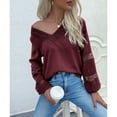 thumbnail image 4 of Tops Con Cuello En V, Blusa Informal De Manga Larga De Color Puro Para Mujer Cómoda Y Transpirable Para Mujer Para Citas Para Club ANGGREK Otros, 4 of 7