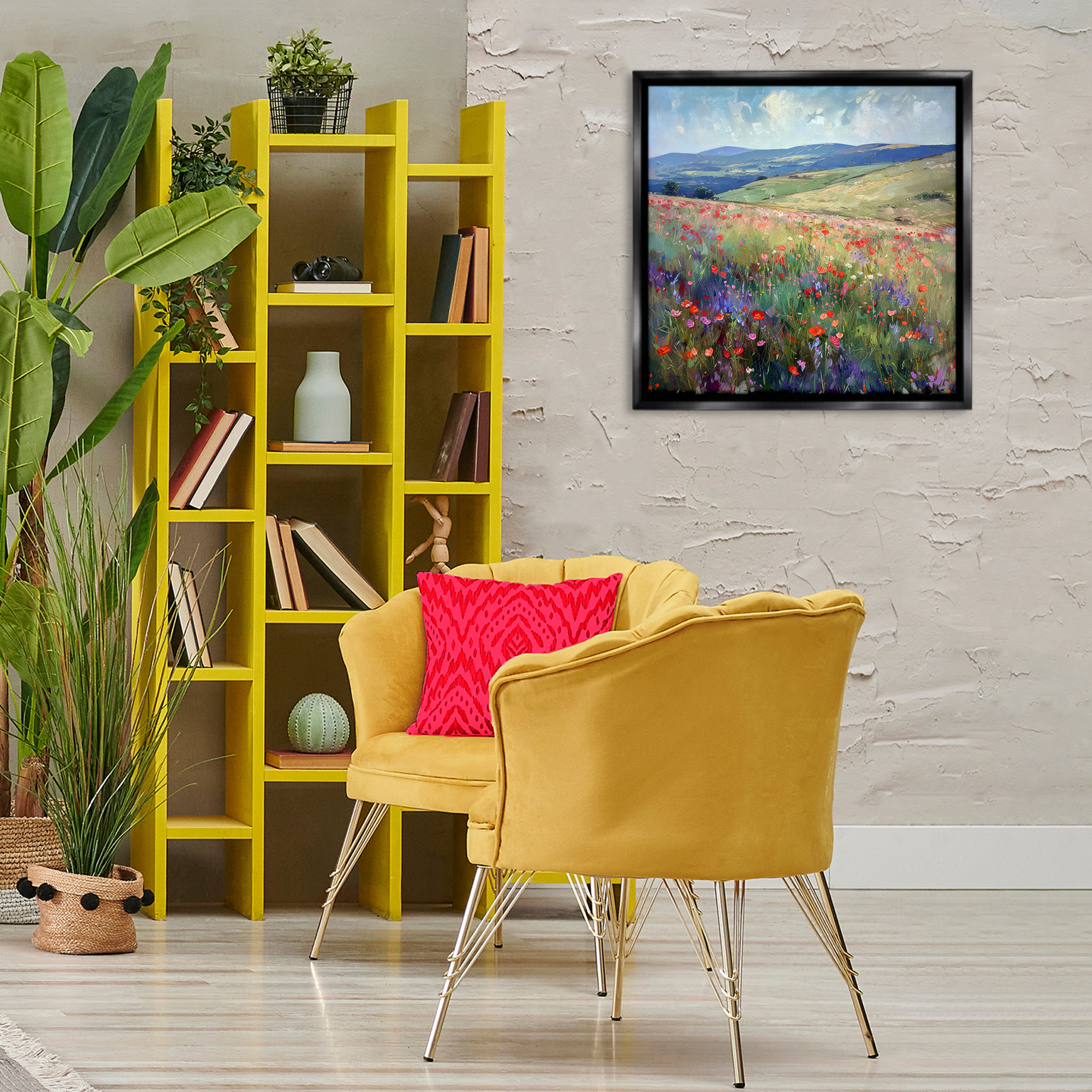Stupell Industries Rolling Meadow Flowers Landscape & Nature Painting Black Floater Framed Canvas Art Print Wall Art, 25 x 25