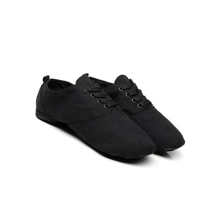 

Wazshop Girls Flats Canvas Ballet Shoes Round Toe Dance Shoe Breathable Lace Up Kids Slipper Soft Black 7C