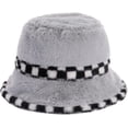 thumbnail image 5 of CoCopeaunts Mens Bucket Hat Winter Plush Warm Fashion Hundred Women Basin Cap Splicing Checkerboard Lattice Brim Fisherman Hats, 5 of 8