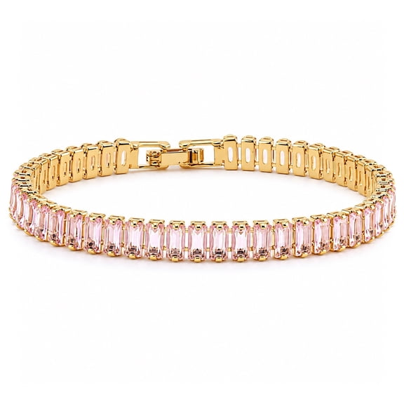 Cubic Zirconia Rectangle Sea Link Chain Polished Tennis Bracelet Gold Pink T128