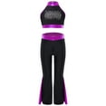 thumbnail image 4 of Miutii Kids Girls Modern Dance Outfits Shiny Rhinestone Crop Top and Jazz Flared Pants Stage Purple 6, 4 of 9