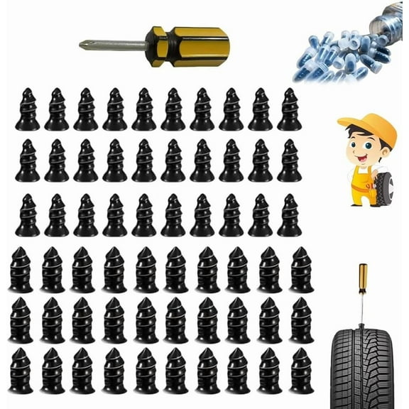 LBHGRMF 2026 New Tire Repair Rubber Nails Kit, Screw In Tire Repair Plugs with 2 Sizes, Self-Service Tire Repair Kit with Plugs for Car, Motorcycle & Truck, Quick Vacuum Repair Tools