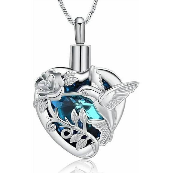 Hummingbird Heart Urn Necklace for Ashes Cremation Jewelry for Women Men Stainless Steel Memorial Necklaces Ashes Holder for Human / Pet with Fill Tool