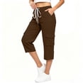 thumbnail image 5 of VBVC Women's Drawstring Cargo Capri Pants, Casual Breathable Mid Calf Utility Trousers For Women, Ladies' Outdoor Hiking Pants with Pockets,Brown,S-3XL, 5 of 9