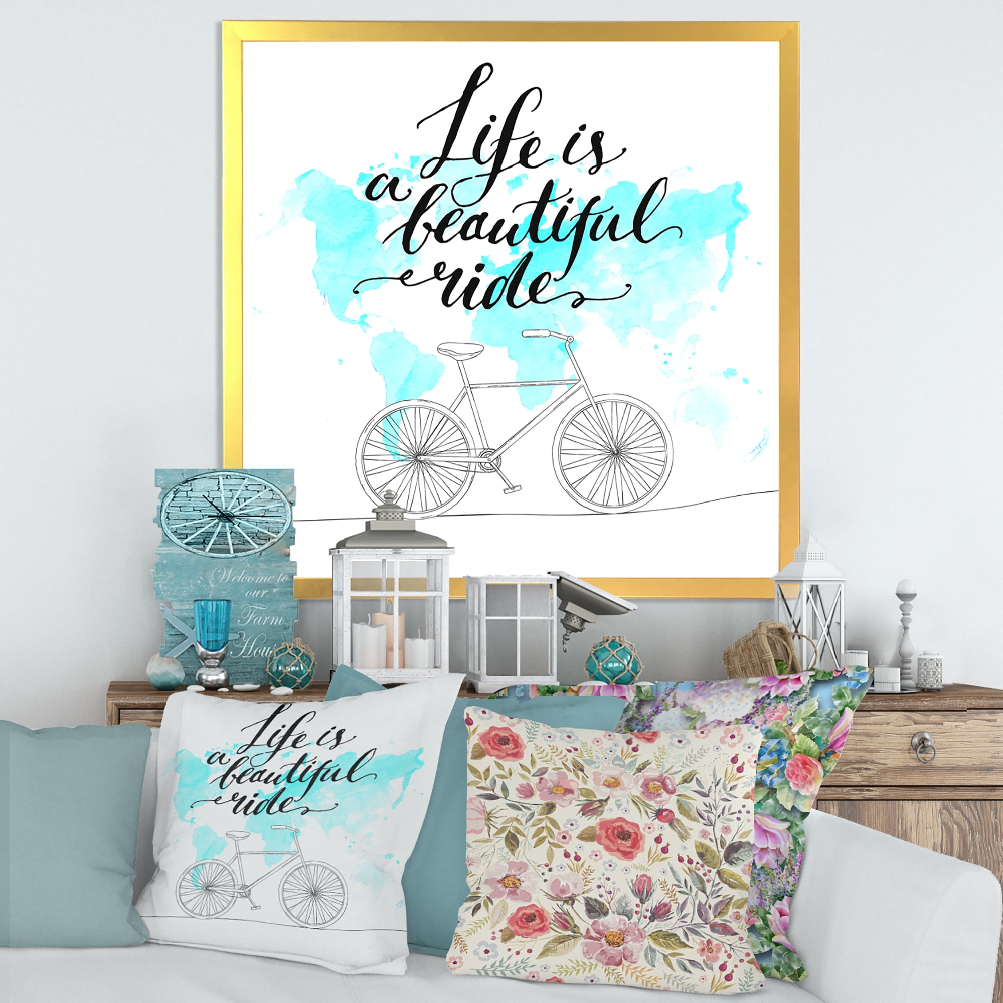 Designart 'Life Is A Beautiful Ride With Bicycle' Traditional Framed Art Print