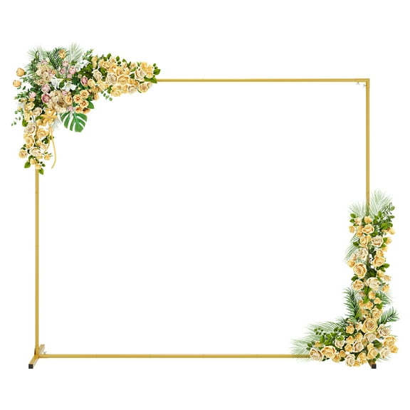 Walensee 7.9FTx6.6FT Gold Wedding Arch Backdrop Stand, Adjustable Square Metal Arch Frame for Ceremony Party Birthday Baby Shower Bridal AnniversaryGarden Balloon Photo Decoration