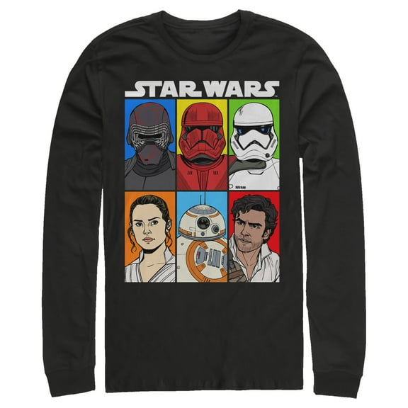 Men's Star Wars: The Rise of Skywalker Character Grid  Long Sleeve Shirt Black X Large