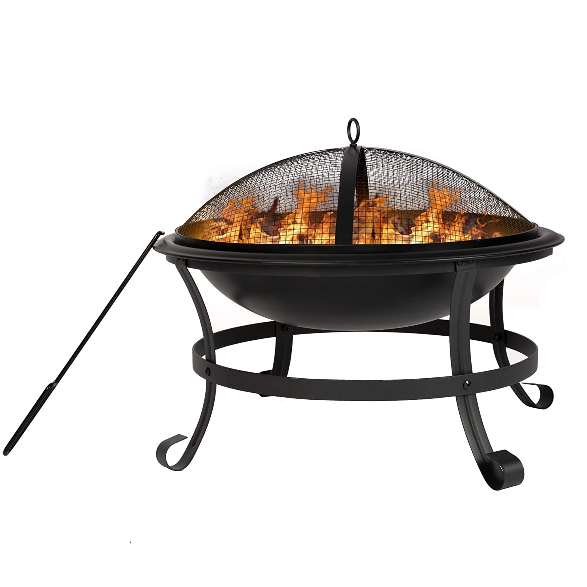 28" Portable Steel Fire Pit Mobile Spark Guard Screen Door Outdoor Fireplace 