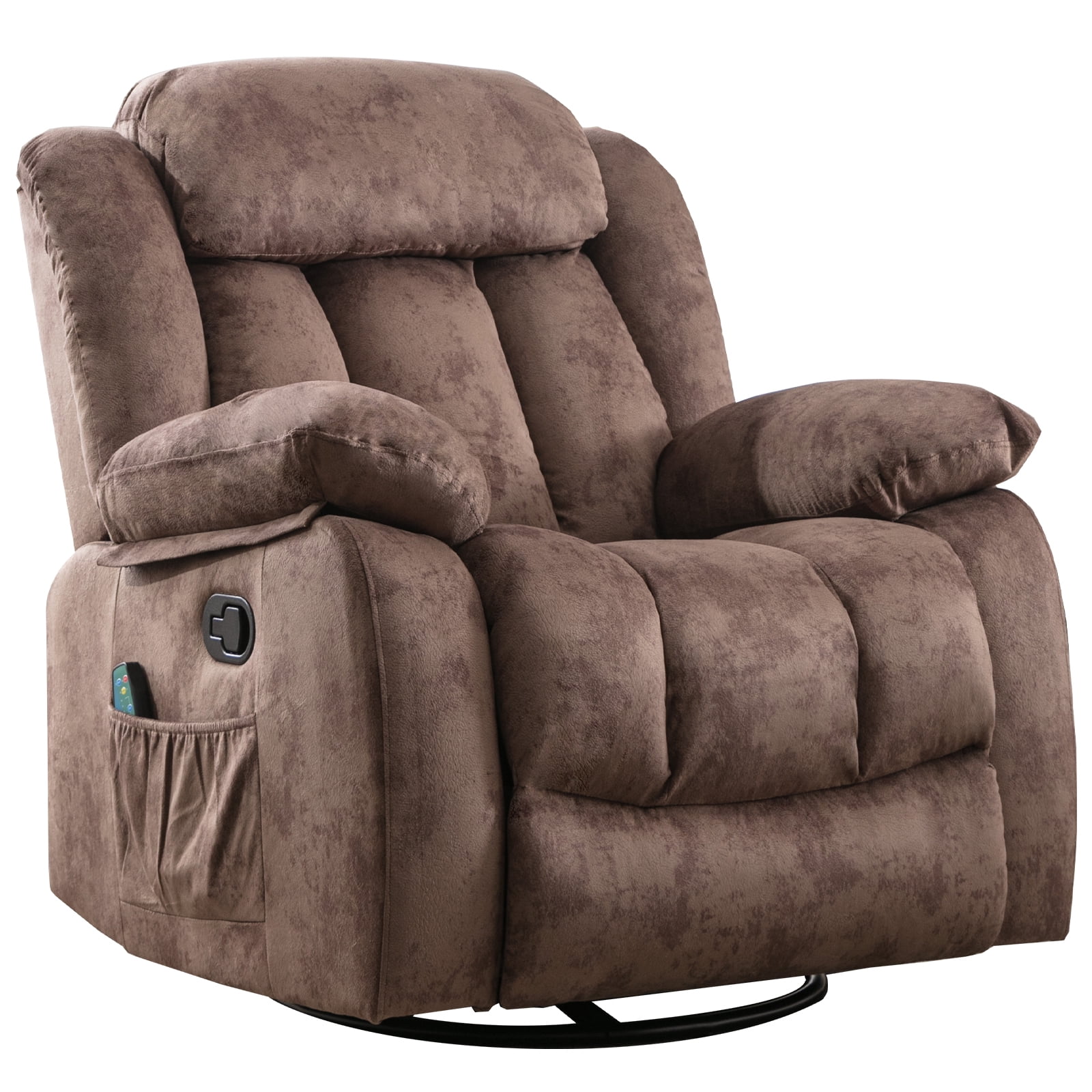 Bonzy Home Massage Swivel Recliner Chair with Heat and Vibration Manual Rocker Recliner Fabric Single Sofa, Brown