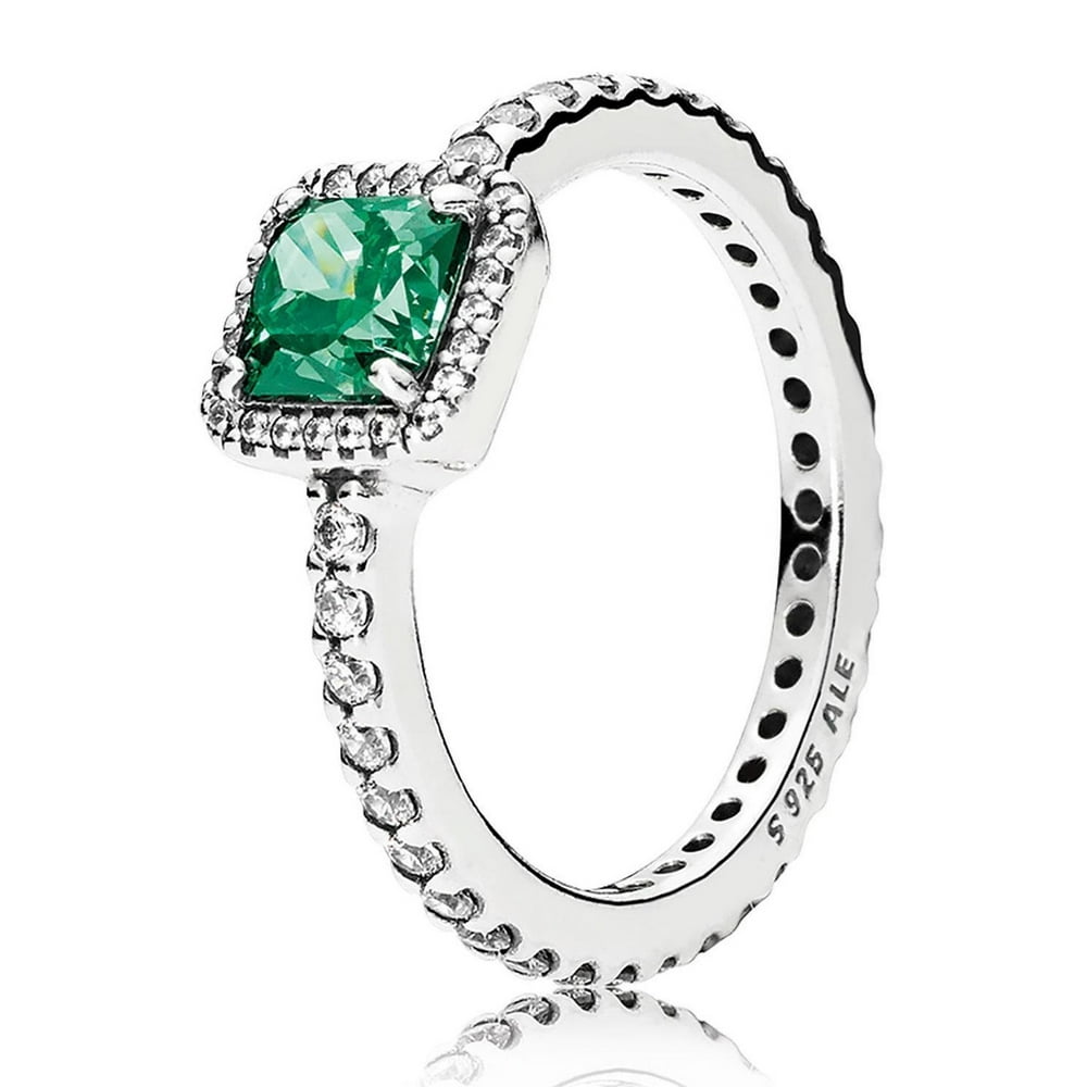 PANDORA Ring in sterling silver w/green CZ and clear CZ Ring sz 56