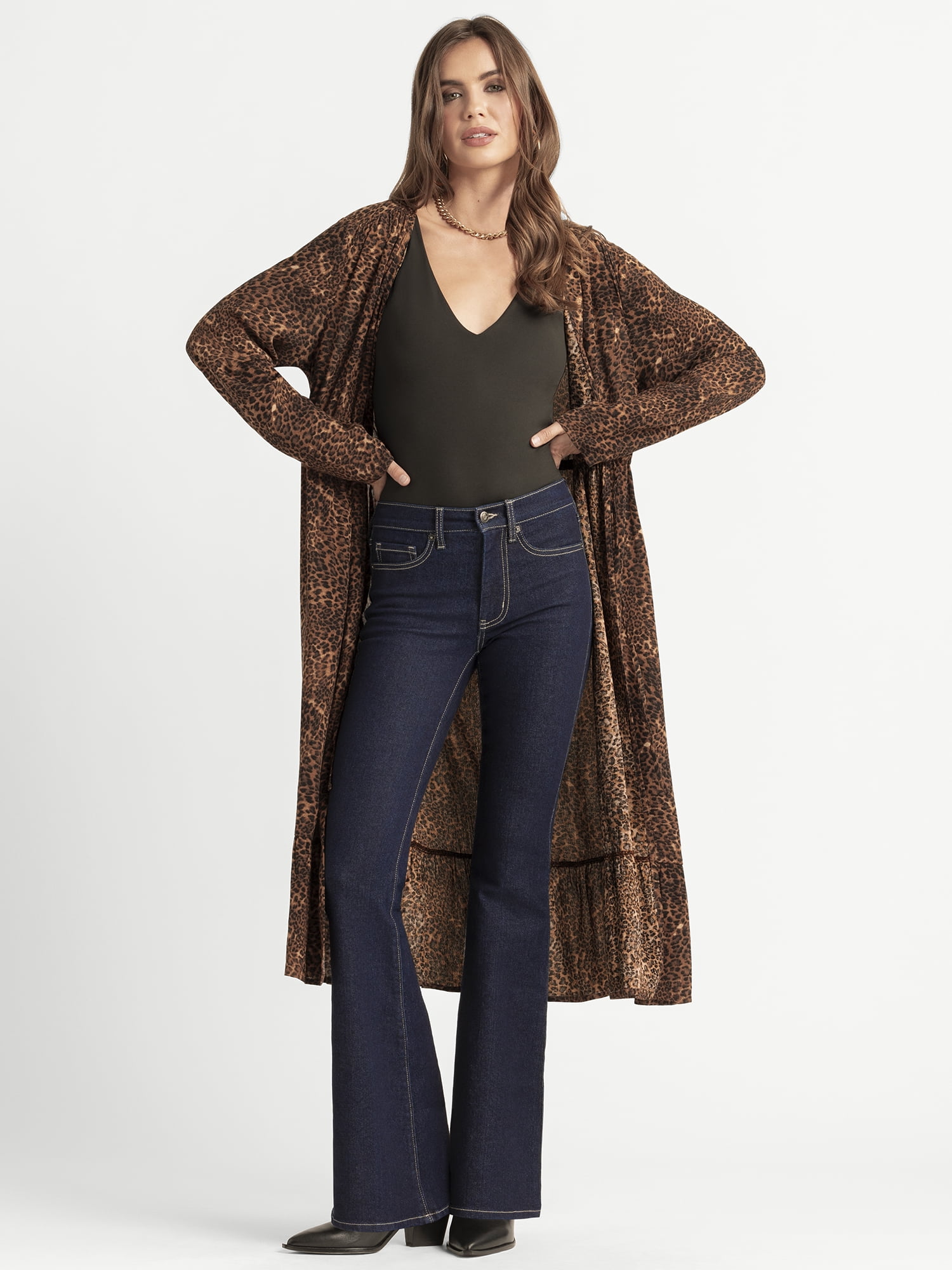 Jessica Simpson Women's Hardin Flowy Print Duster with Long Sleeves, Sizes S-XL
