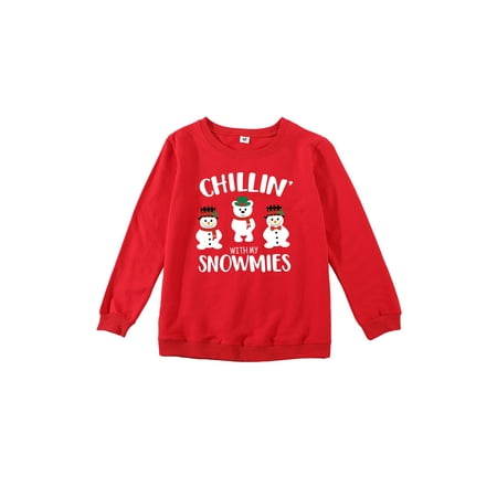 

CenturyX Family Matching Autumn Christmas Sweatshirt Long Sleeve Round Neck Snowman Print Pullover Holiday Clothing Red Kid 12-18 Months
