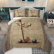 Homewish Vintage Western Golf Queen Comforter Set, American Sport Lover Bedding Sets, Rustic Farmhouse Reversible Bedding Comforter Set, Super Cozy Room Decor, 3 Pieces