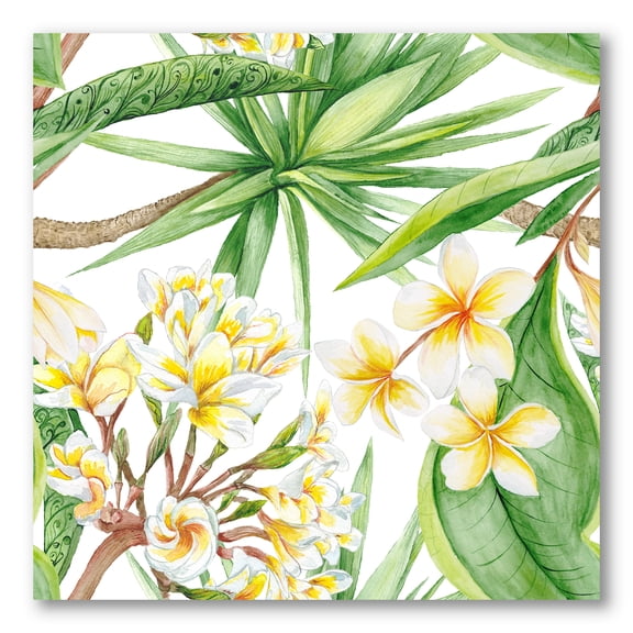 Designart ' Yellow Flowers and Tropical Foliage I ' Modern Canvas Wall Art Print