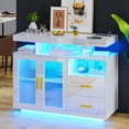 thumbnail image 2 of Modern White Buffet Cabinet with Wireless Charger, 2 Drawers, LED Lights, 2 of 9