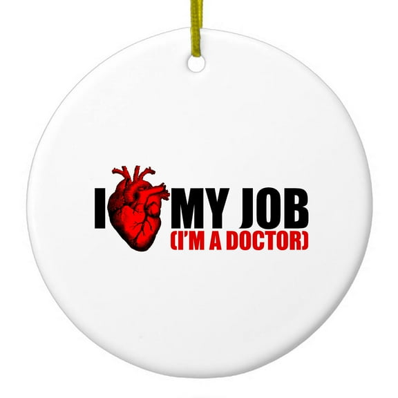 DistinctInk Hanging Ceramic Christmass Tree Ornament with Gold String - Great Gift / Present - 2 3/4 inch diameter - I Heart My Job - I'm A Doctor