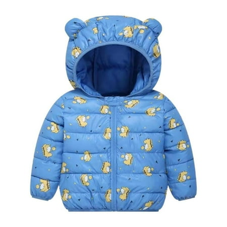 

High Quality! 0-5T Baby Boys Girls Down Jacket Hooded Coat Winter Lightweight Packable Cotton Puffer Padded Jacket Infant Outerwear (Dark blue)