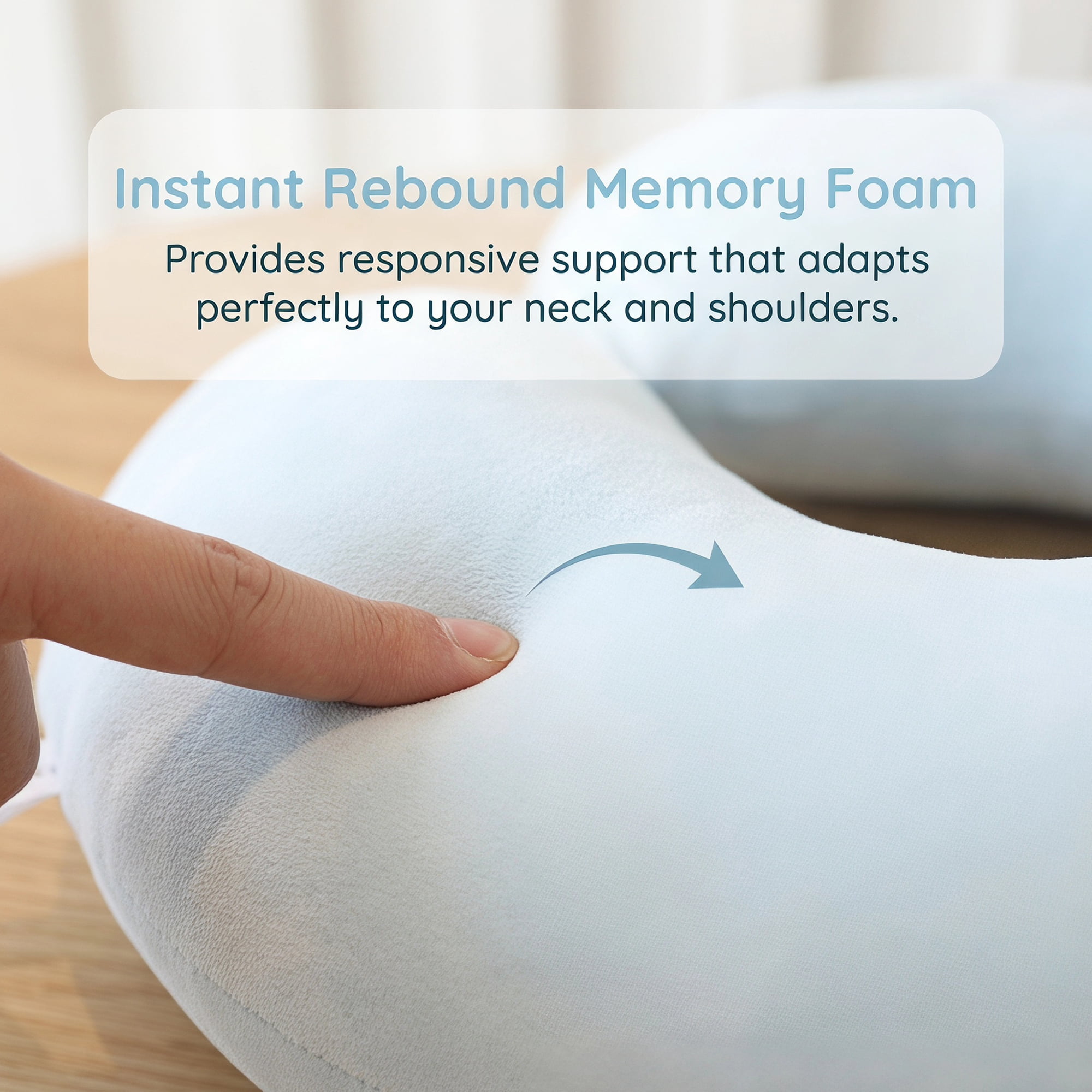 Unique Bargains Memory Foam Neck Pillow U Shape Snap Closure Head Rest Light blue 12"x12"