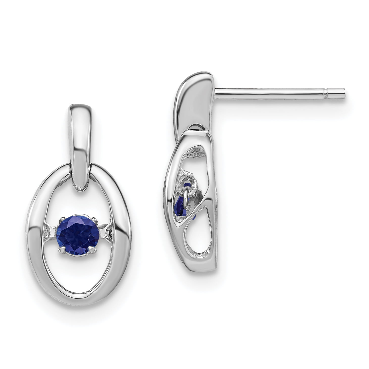 Sterling Silver Rhodium Created Blue Sapphire Birthstone Vibrant Earrings  QBE32SEP (14mm X 7.5mm)