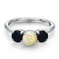 thumbnail image 3 of Gem Stone King 925 Sterling Silver White Ethiopian Opal and Black Onyx Engagement Ring for Women | 1.51 Cttw | Round Cabochon 6MM | Gemstone October Birthstone | Size 5, 3 of 6