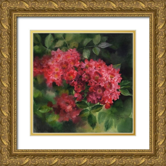 Besedina, Anastasiia 15x15 Gold Ornate Wood Framed with Double Matting Museum Art Print Titled - Rose Branch