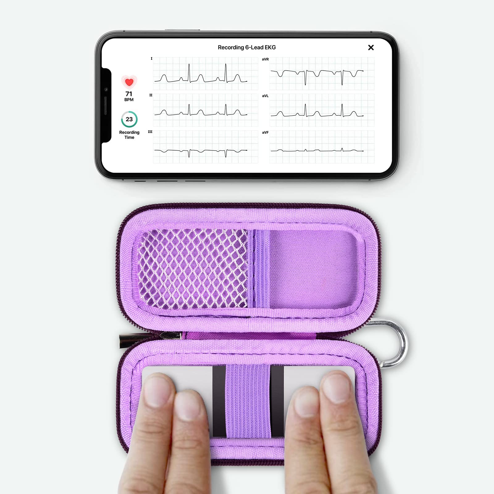 Étui Rigide EVA Pour Moniteur ECG Kardia Mobile – Compatible 1 Et 6 Plombs – Poche Filet, Mousqueton – Transport Facile