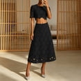 thumbnail image 5 of RFQWOVSR Women's Solid Color Embroidered Short Sleeve Crop Top Maxi Skirt 2 Piece Set French Style Casual Summer Dress Outfit XXL, 5 of 5