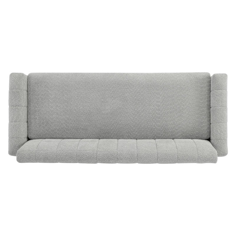 Upholstered 2-3 Seater Loveseat, Boucle Fabric Biscuit Backrest Sofa with Square Arms, Modern Couch with Solid Wood Legs