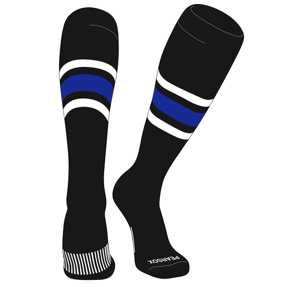 PEAR SOX Striped OTC Baseball, Softball, Football Socks (B) Black, White, Royal (XS)