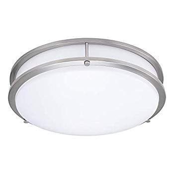 Damp Location Rated Commercial or Residential 15-Inch Double Ring Dimmable LED Flush Mount Ceiling Light 22W 4000K Natural White 1800lm ETL Listed Brushed Nickel Finish Steel 100W Equivalent