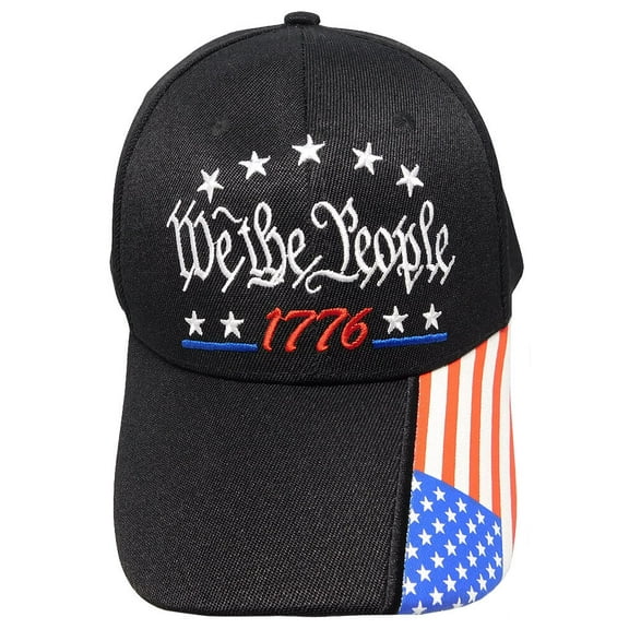 We The People 1776 Black USA Flag On Bill Adjustable Embroidered Cap Hat