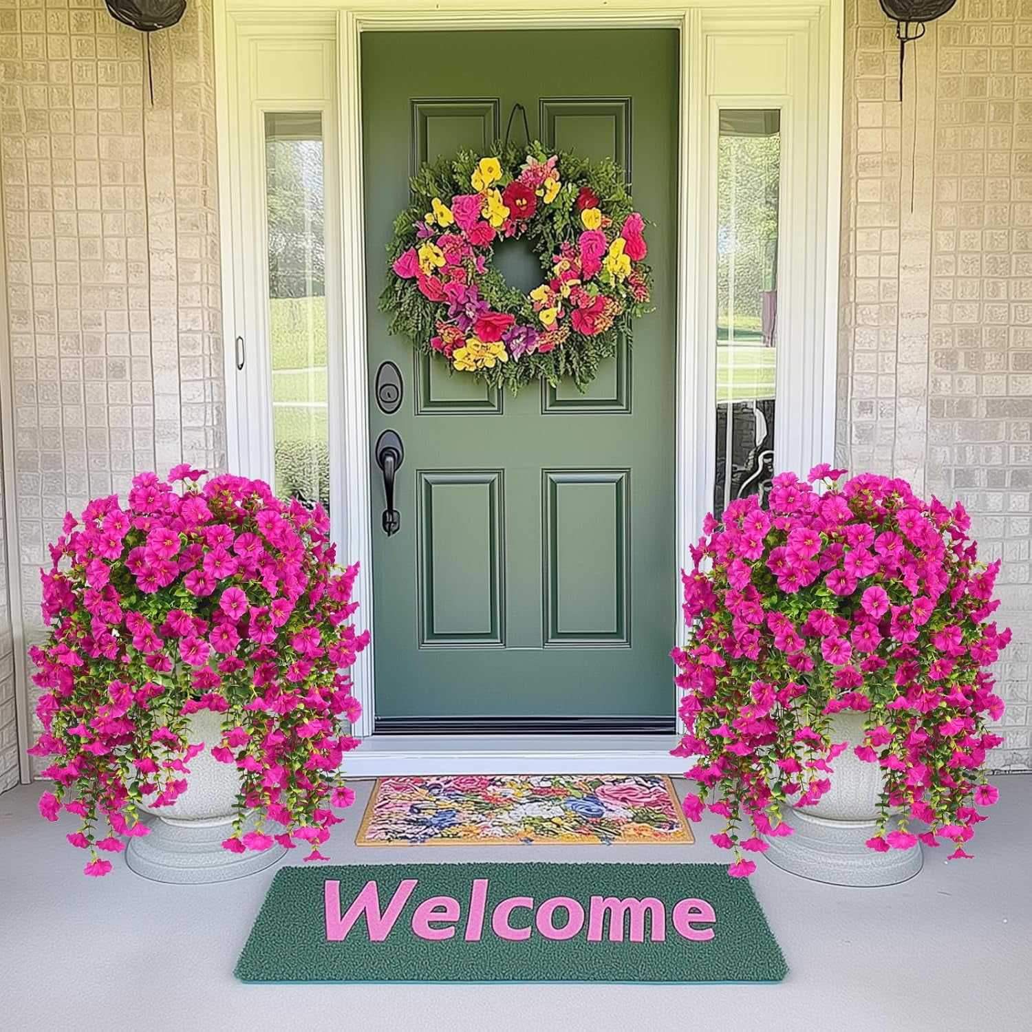 4Pack UV Resistant Artificial Hanging Petunias, 29.9in Fake Flowers for Outdoor Patio Garden Decor