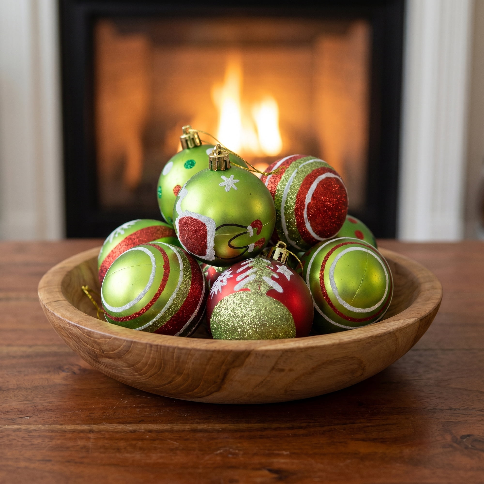 Unique Bargains 6Pcs Handpainted Christmas Painted Sphere Tree Ornaments Green 2.4"