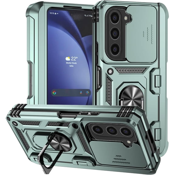 Phone Case for Samsung Z Fold 6 Case with Ring Holder Camera Lens Protector Slide Cover Black Shockproof Samsung Galaxy Z Fold 6 Case Rugged Heavy Duty with Pen Slot (Dark Green)