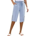 thumbnail image 2 of Women's Plus Size Pants Women'S Cotton And Linen Pocket Elastic Casual Pants Women'S Pants Five Quarter Pants,Blue Women's Plus Size Pants M, 2 of 5