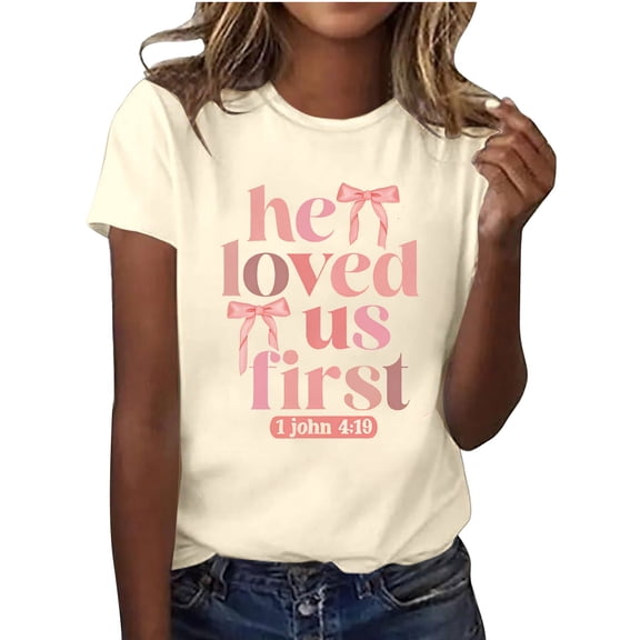 Womens Valentine'S Day Tops Round Neck | Letter Print Tee for Comfort & Style Petite Tops for Women,Beige,3XL
