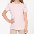 thumbnail image 4 of NIPAXO Girls T-Shirt Flutter Sleeve Cotton Blend Short Sleeve Solid Color Crewneck Tee for Girls, Pink, Sizes 4-5Y, 4 of 6