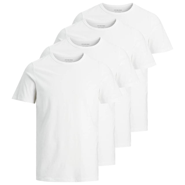 Jack & Jones Camiseta para Hombre, Pack de 4 - JACBASIC CREW NECK TEE, Manga corta, lisa, algodón Blanco S (Small)