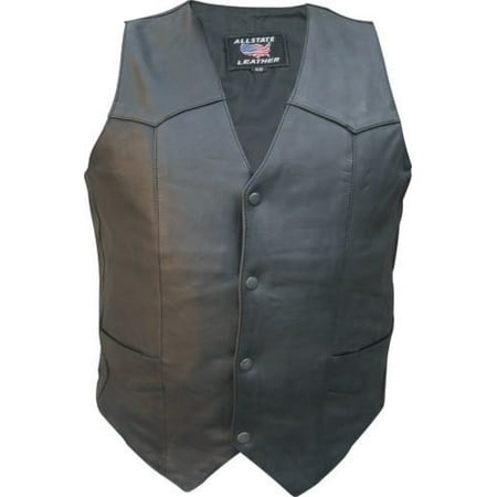 44 Pocket - Men's 44 Size Plain Naked Buffalo Leather 2 front inside pockets Black Hardware vest