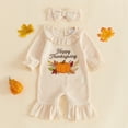 thumbnail image 3 of Cjfdfy Newborn Baby Girl Thanksgiving Outfit Happy Thanksgiving Pumpkin Embroidery Long Sleeve Ribbed Romper And Headband Infant Cute My First Thanksgiving Fall Winter Clothes 0-9M, 3 of 9