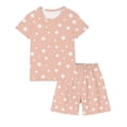 thumbnail image 3 of CYRBOKO Toddler Girls Outfit Sets, Short Sleeve Tops and Shorts Casual Summer Elastic Waist Loungewear Two-piece Sets Beige Size 4-5 T, 3 of 8