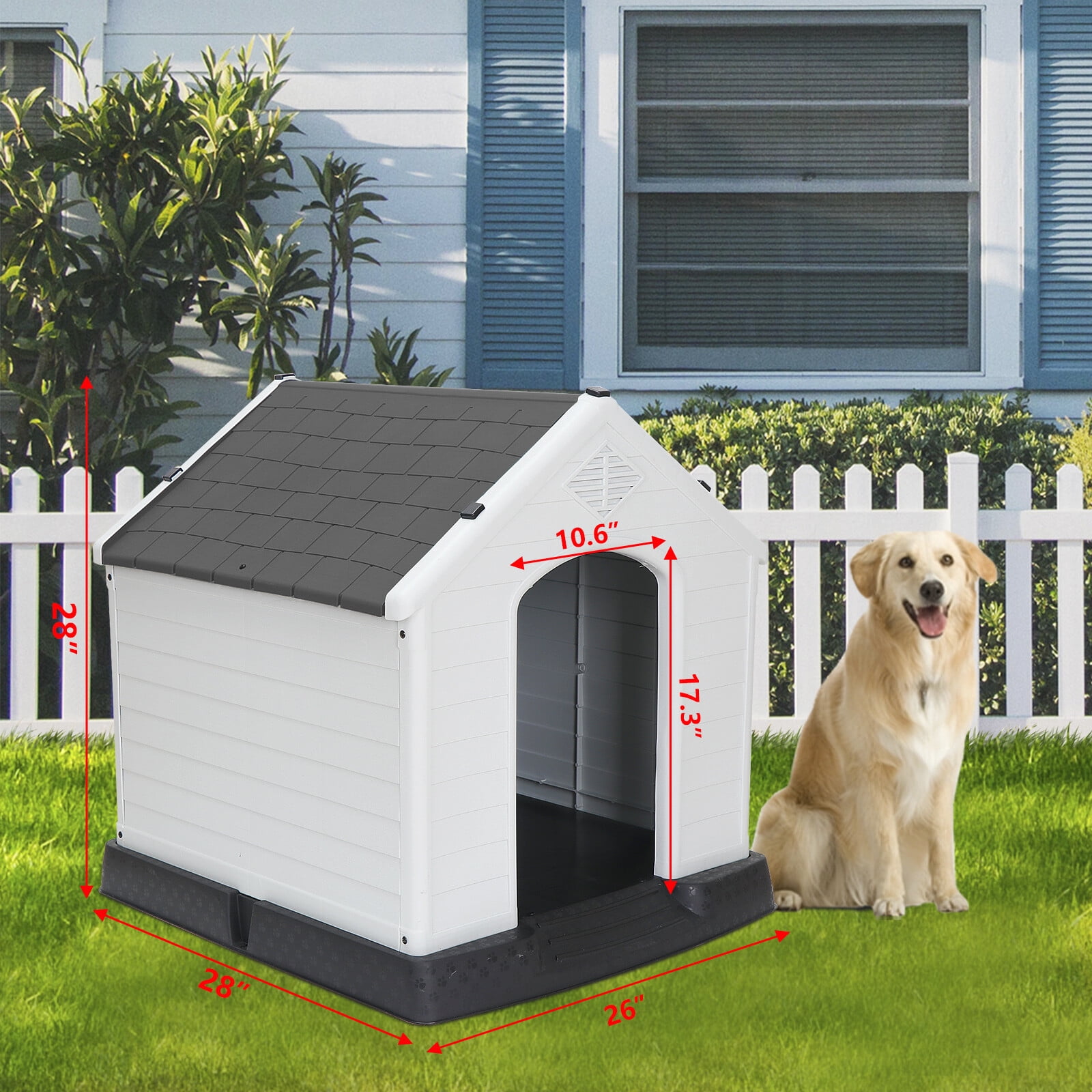 HomGarden 28-inch Plastic Dog House Medium Pet Puppy Shelter Waterproof  Kennel Indoor Outdoor Gray