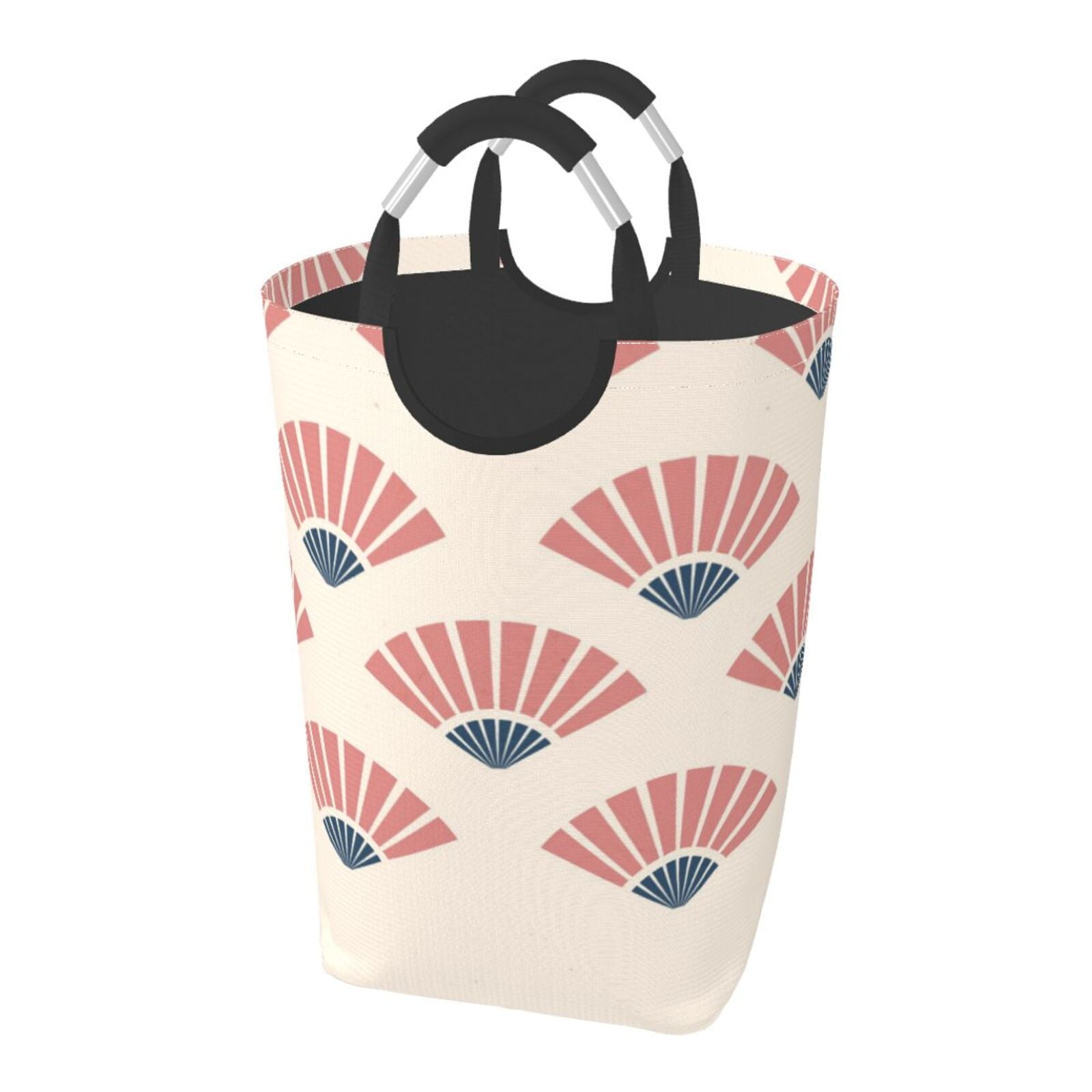 Laundry Hampers, Japanese Style Pink Fan Pattern Foldable Laundry Hamper With Handles Waterproof